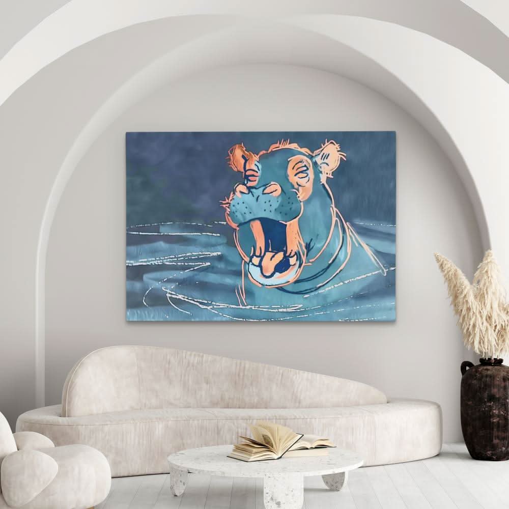 Yawning Hippo - Large Canvas Print