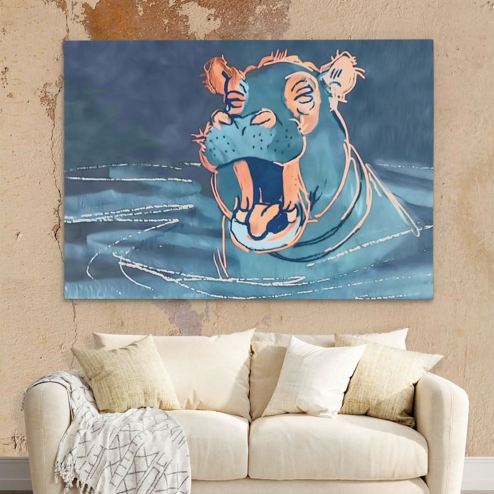 Yawning Hippo - Animals Art for Kids Room