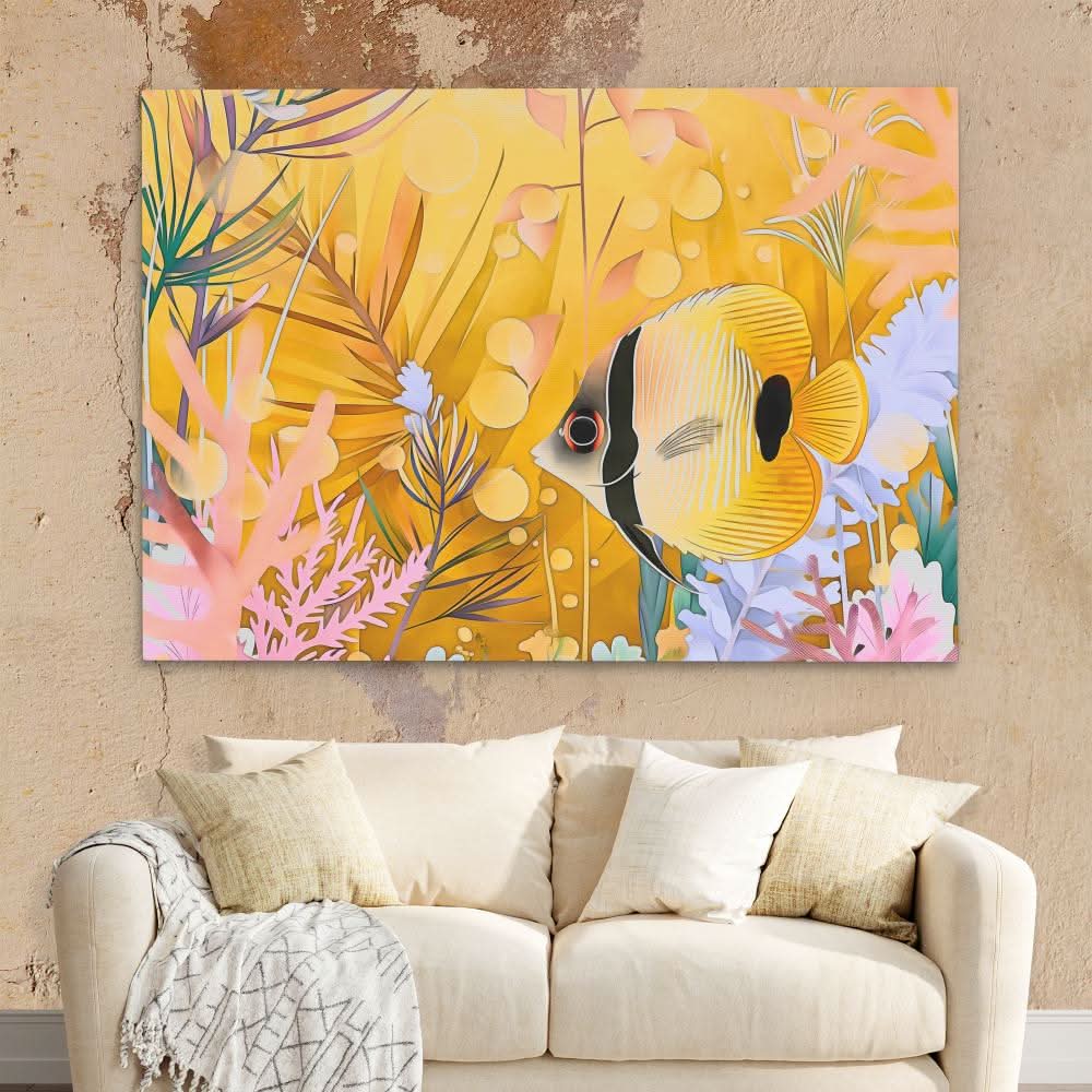 Yellow Floral Fish - Beach Art for Bathroom