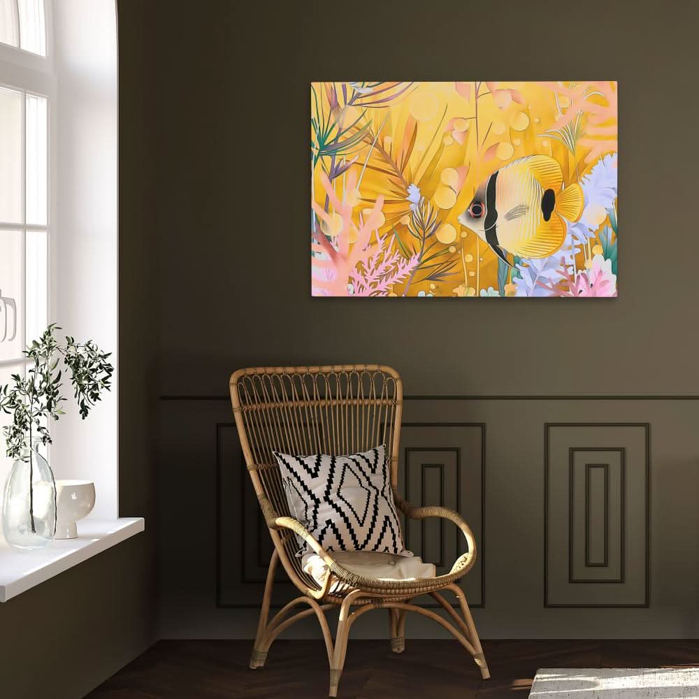 Yellow Floral Fish - Yellow Wall Art for Bedroom