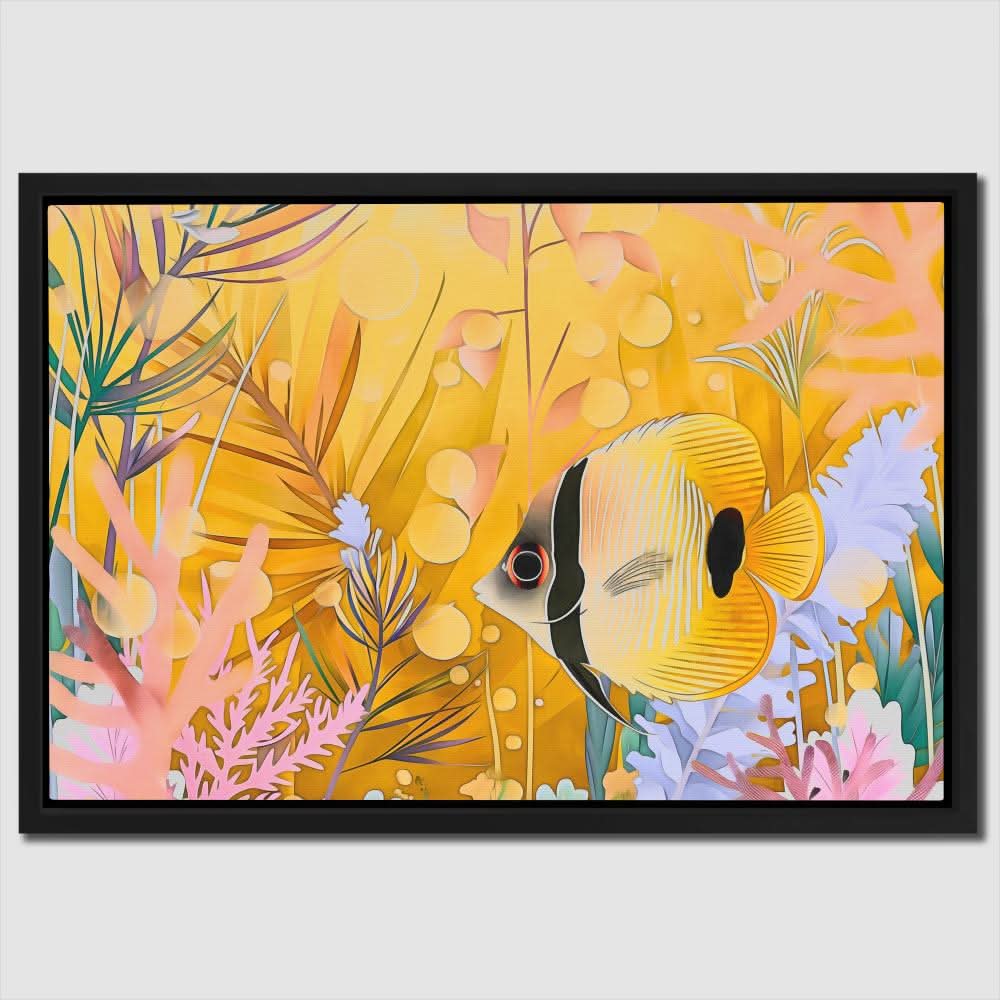Yellow Floral Fish - Yellow Coastal Canvas Print