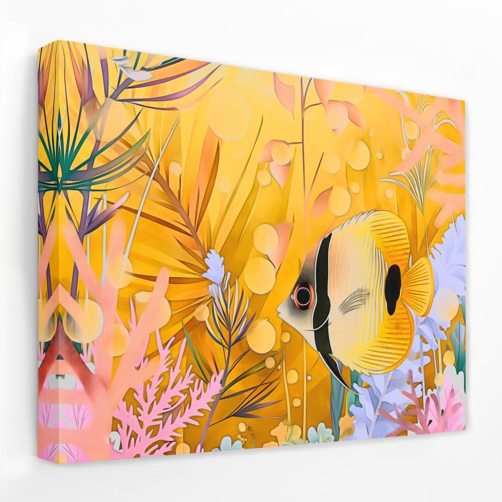Yellow Floral Fish - Beach Canvas Wall Art