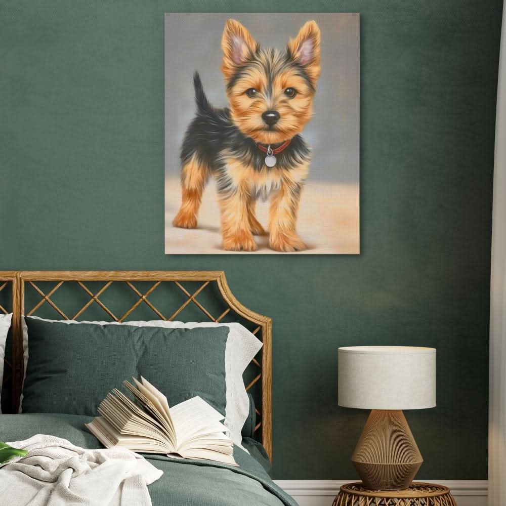 Yorkshire Terrier Portrait - Modern Black Canvas Wall Art