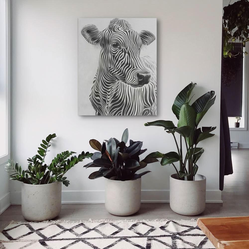 Zebra Striped Cow - Canvas Wall Art