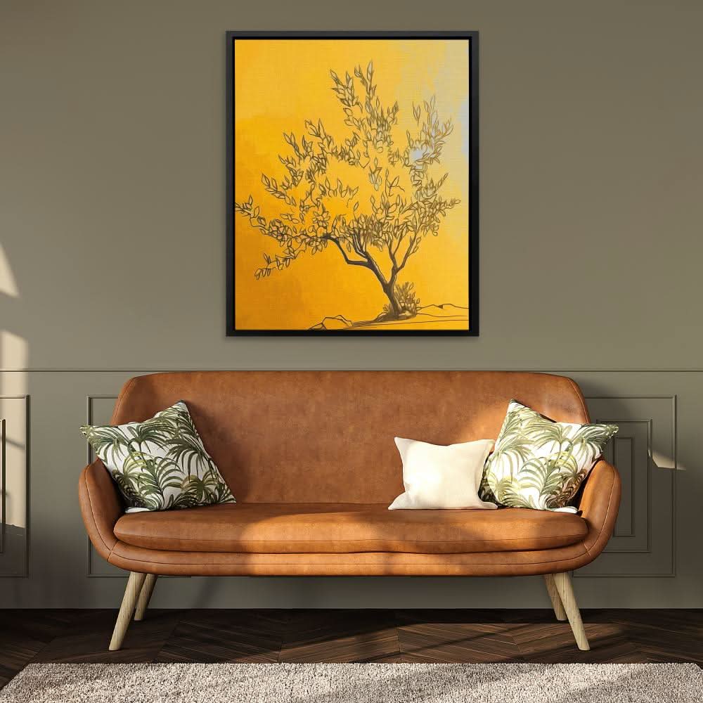 Zen Gold Tree - Abstract Wall Art in Black Frame