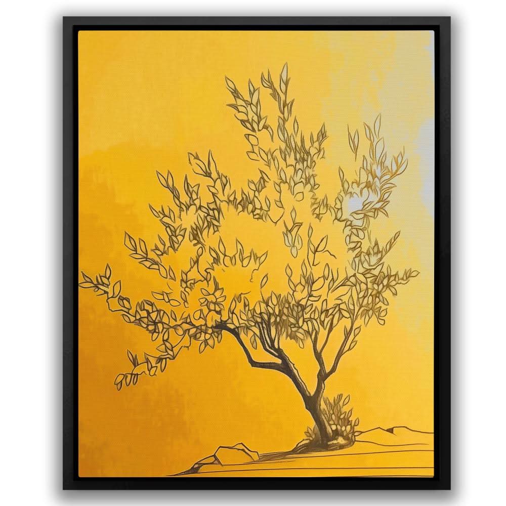 Zen Gold Tree - Spiritual Wall Art in Black Frame