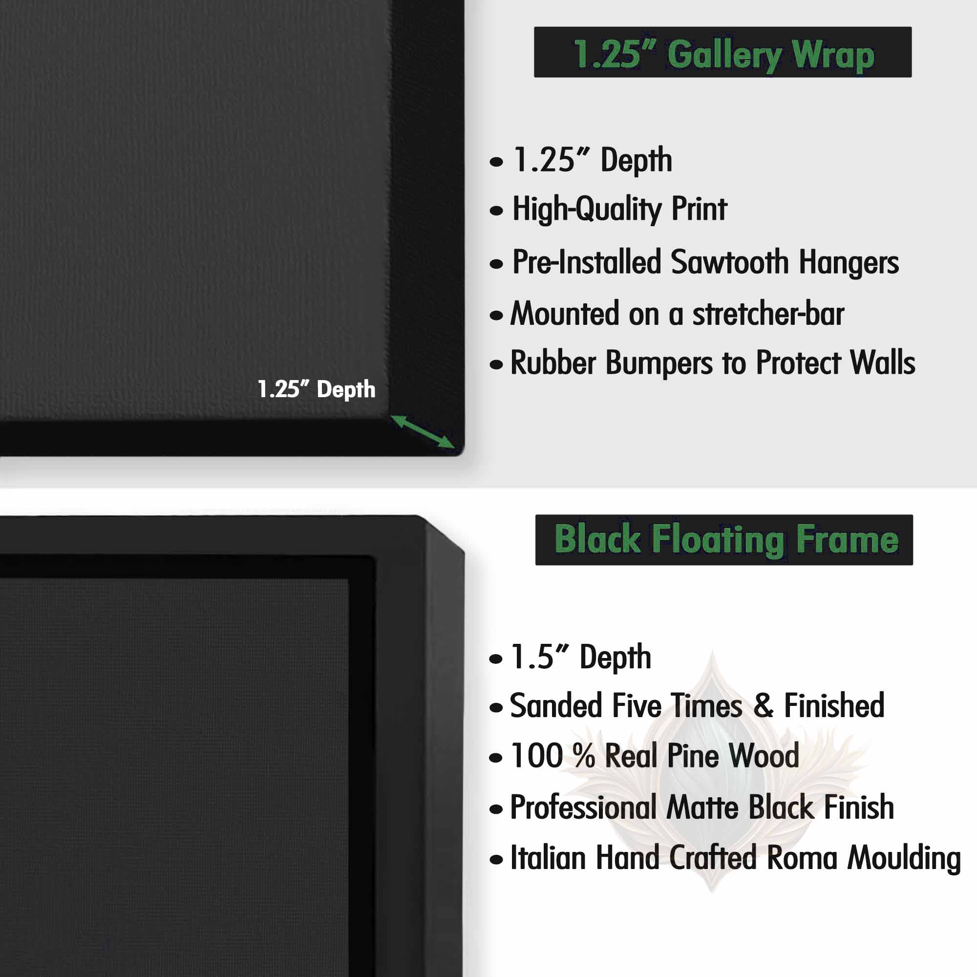 Canvas print frame options - with and without frame